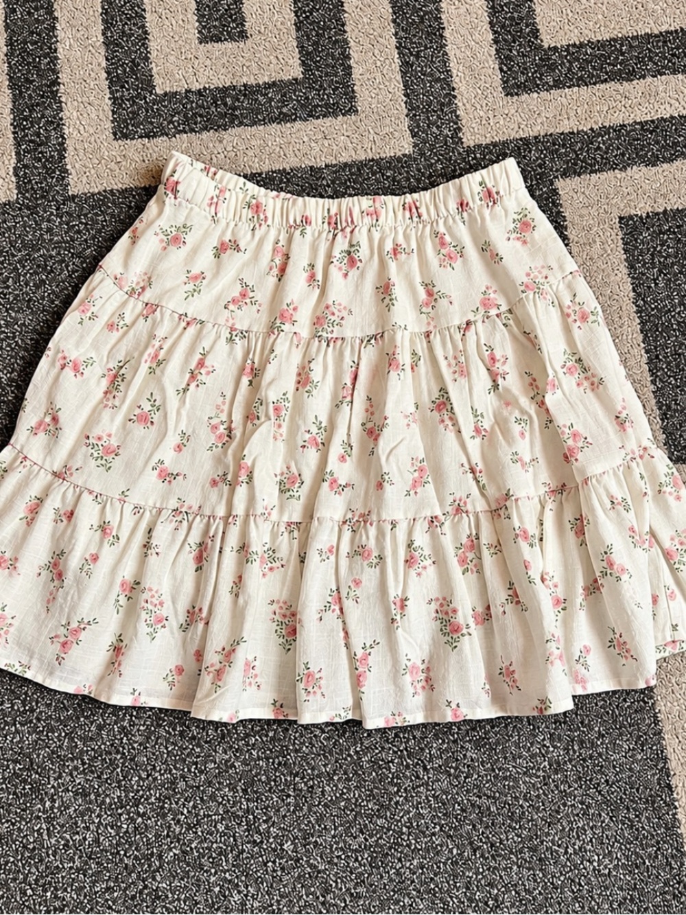 Sincerely Jules Cream Tiered Skirt with Pink Floral Print